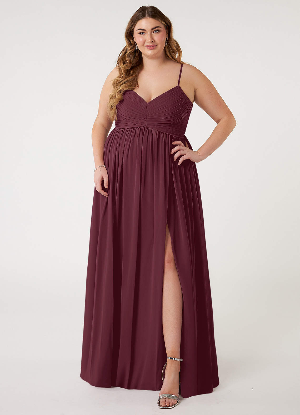 Azazie Alia Bridesmaid Dresses Cabernet A-Line Pleated Chiffon Dress image1