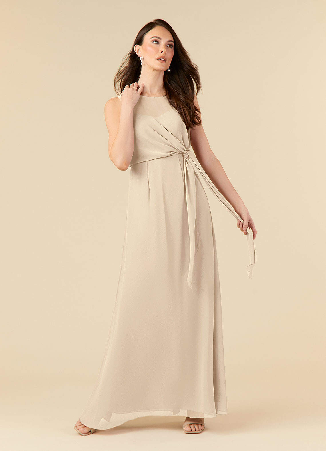 Azazie Marchioness Abiti per la Madre della Sposa Abito A-Line in Chiffon con Scollo a U a Pieghe Champagne image1
