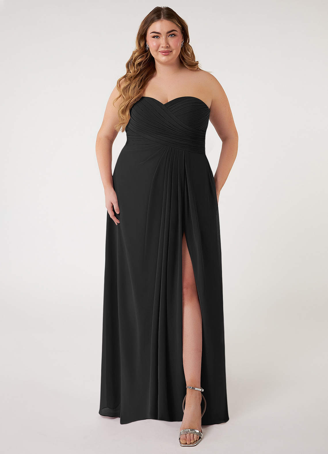 Azazie Arabella Allure Bridesmaid Dresses Black A-Line Sweetheart Neckline Chiffon Convertible Dress image1