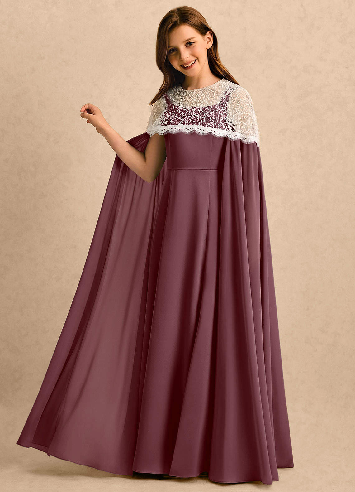 sangria lace dress Azazie A-Line/Princess Illusion Floor-Length Chiffon Girl Formal Dresses