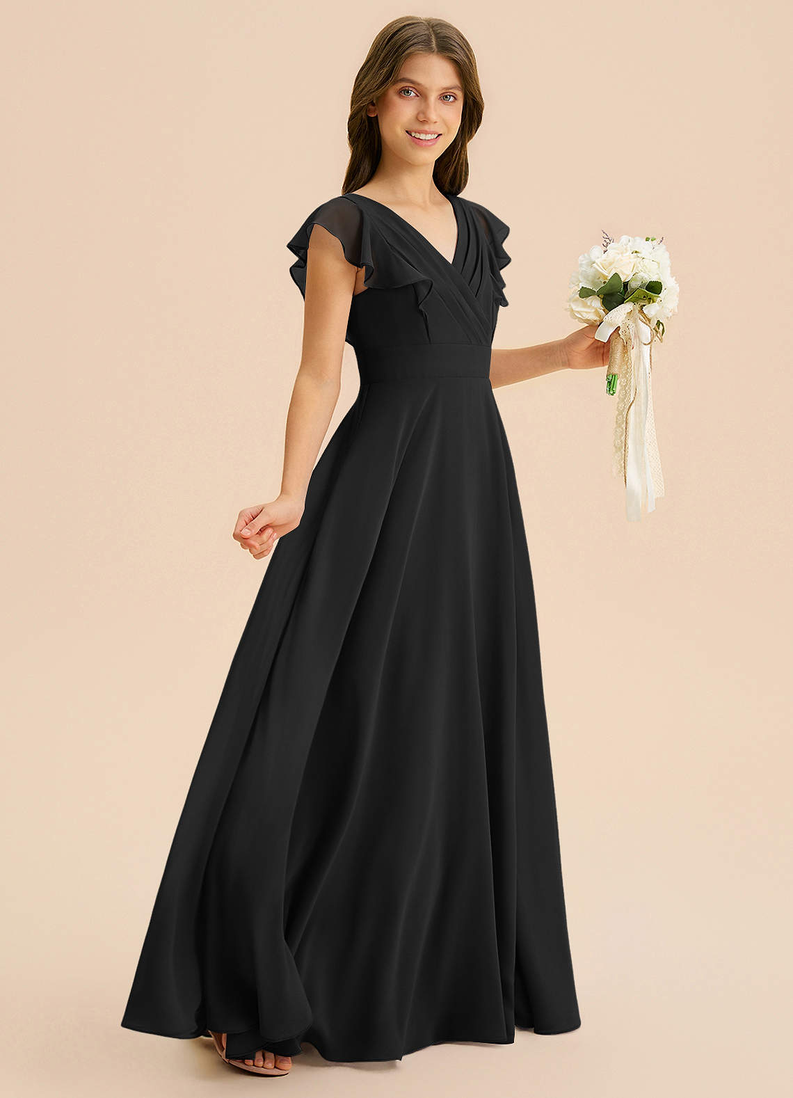 Azazie Anysa Junior Robe Trapèze en Mousseline de soie Rayé Noir image4