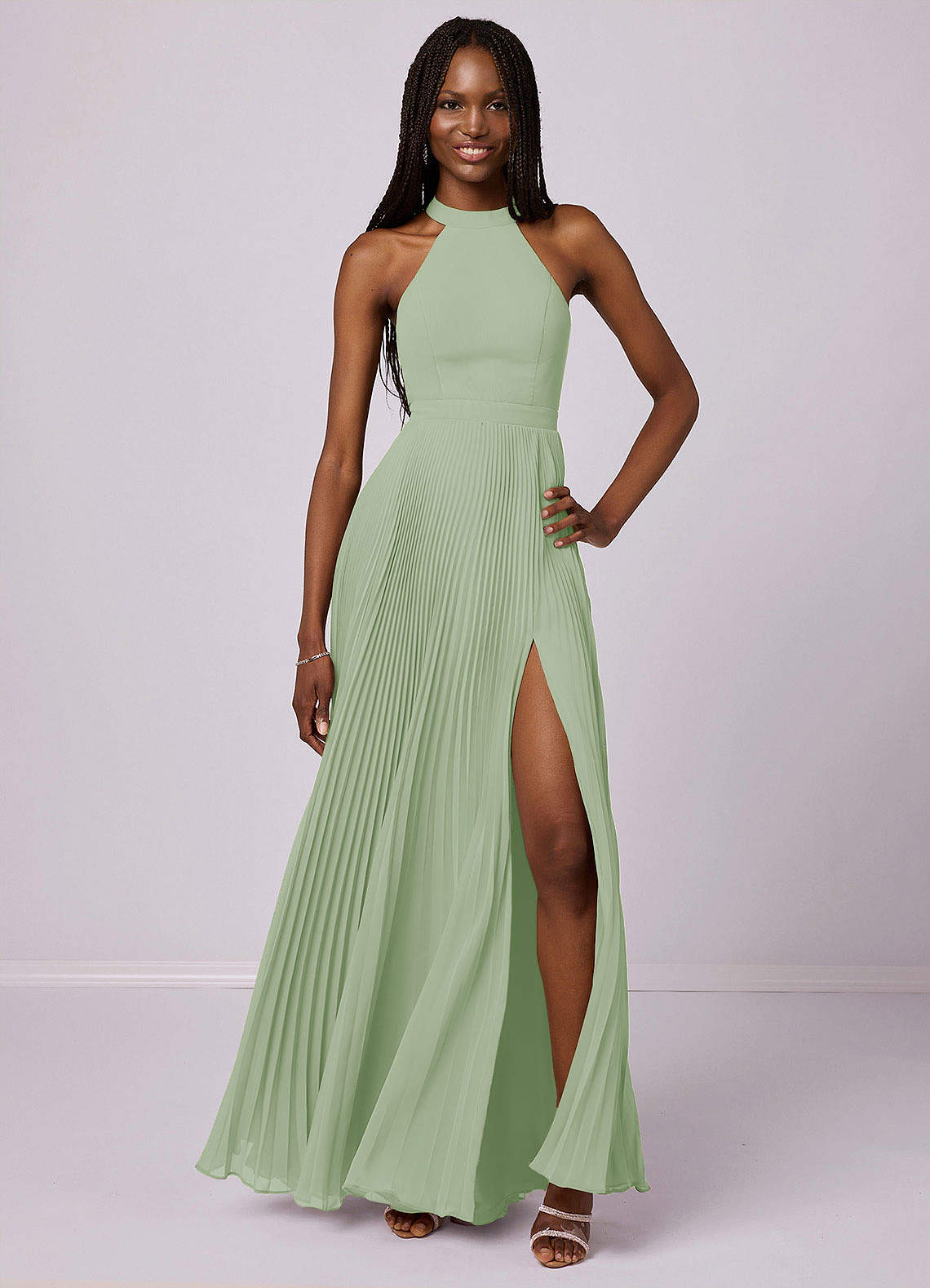 Barbie ♥ Azazie Bridesmaid Dresses Dusty Sage A-Line Pleated Chiffon Dress image1