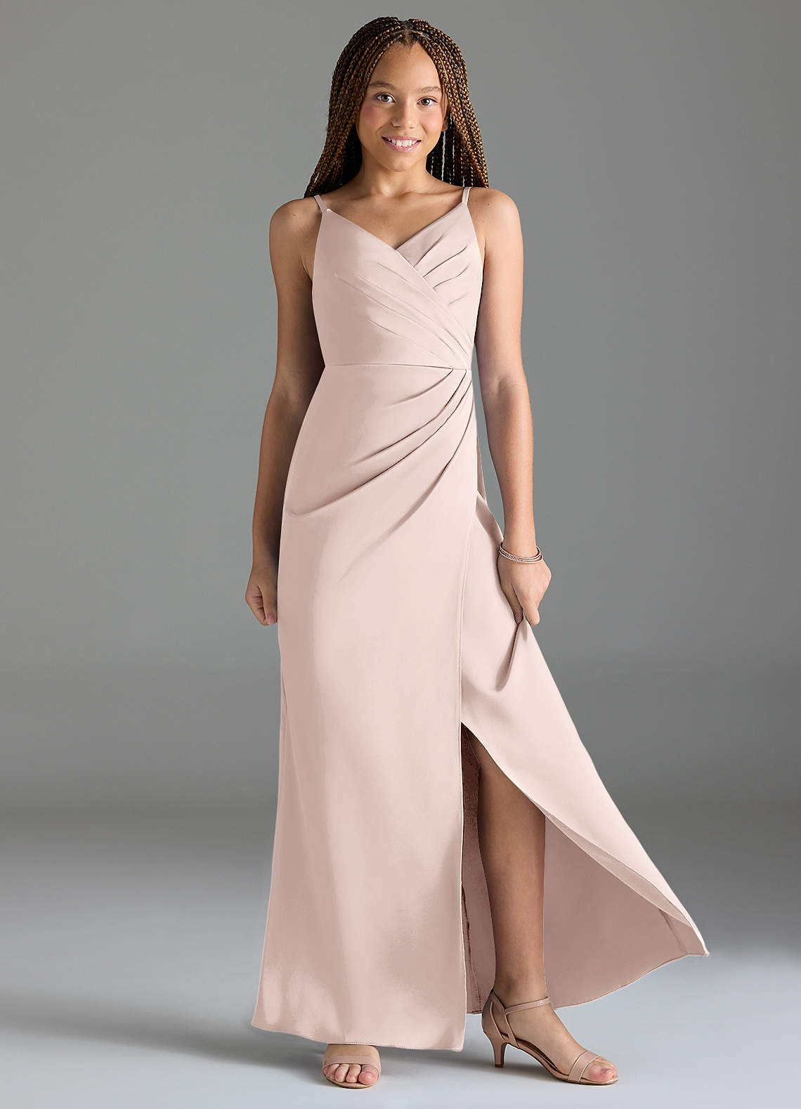 Azazie Maci Junior Klä av Sjöjungfru i Stretch Satin Plisserad image1