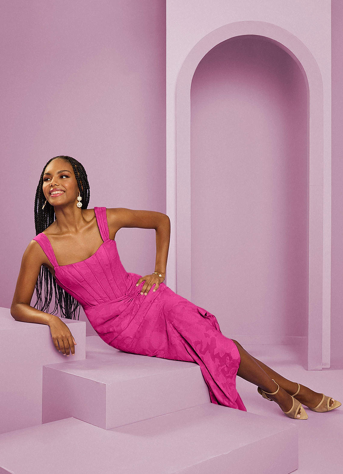 Barbie ♥ Azazie Robes de demoiselle d'honneur Robe Fourreau en Blumen-Burnout Fente Latérale Barbie Rose image4