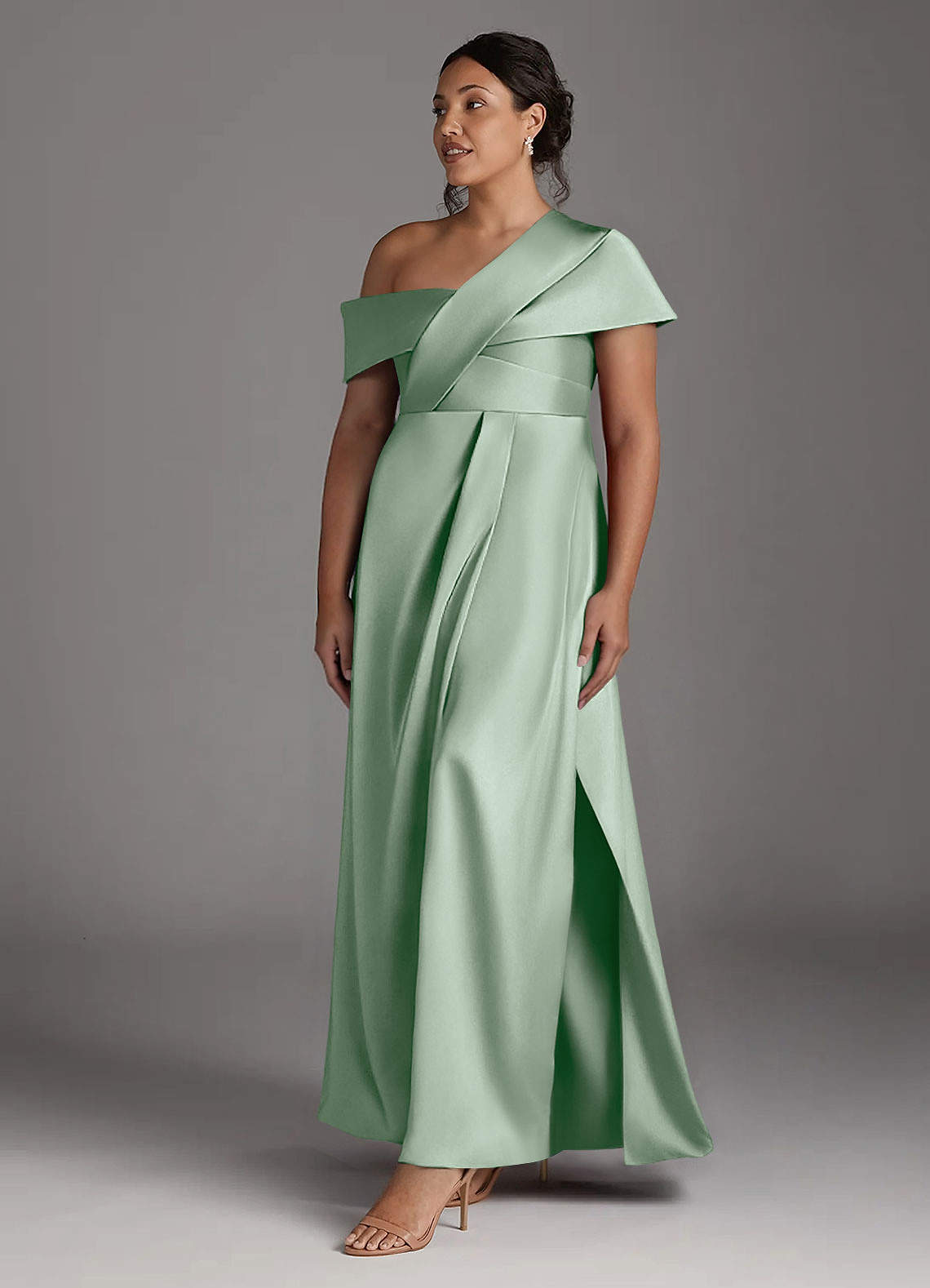 Azazie Milton Abiti per la Madre della Sposa Abito A-Line in Raso Elasticizzato Plissettato Agave image10