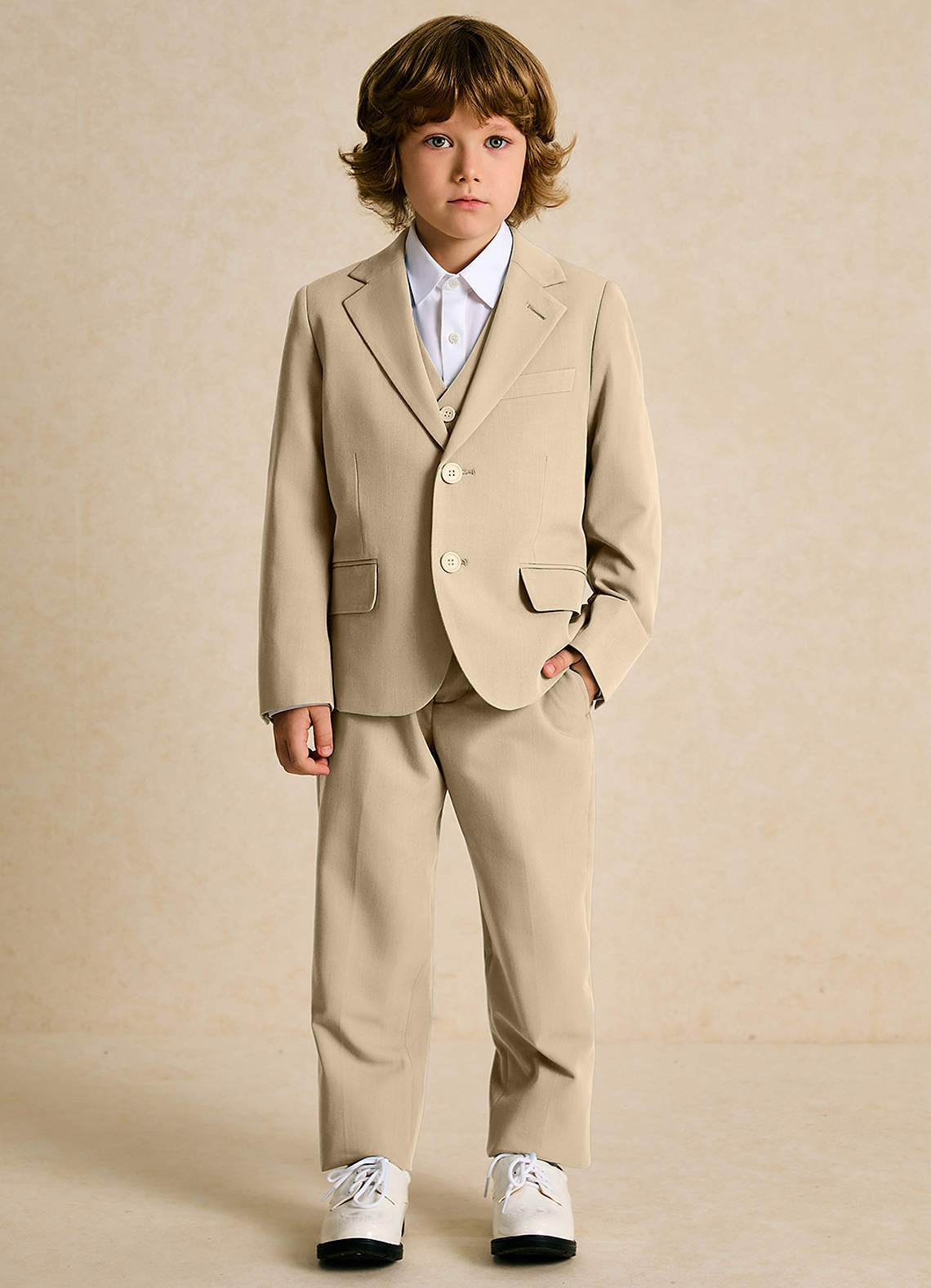 front Oliver Boys Tan 3-Piece Suit