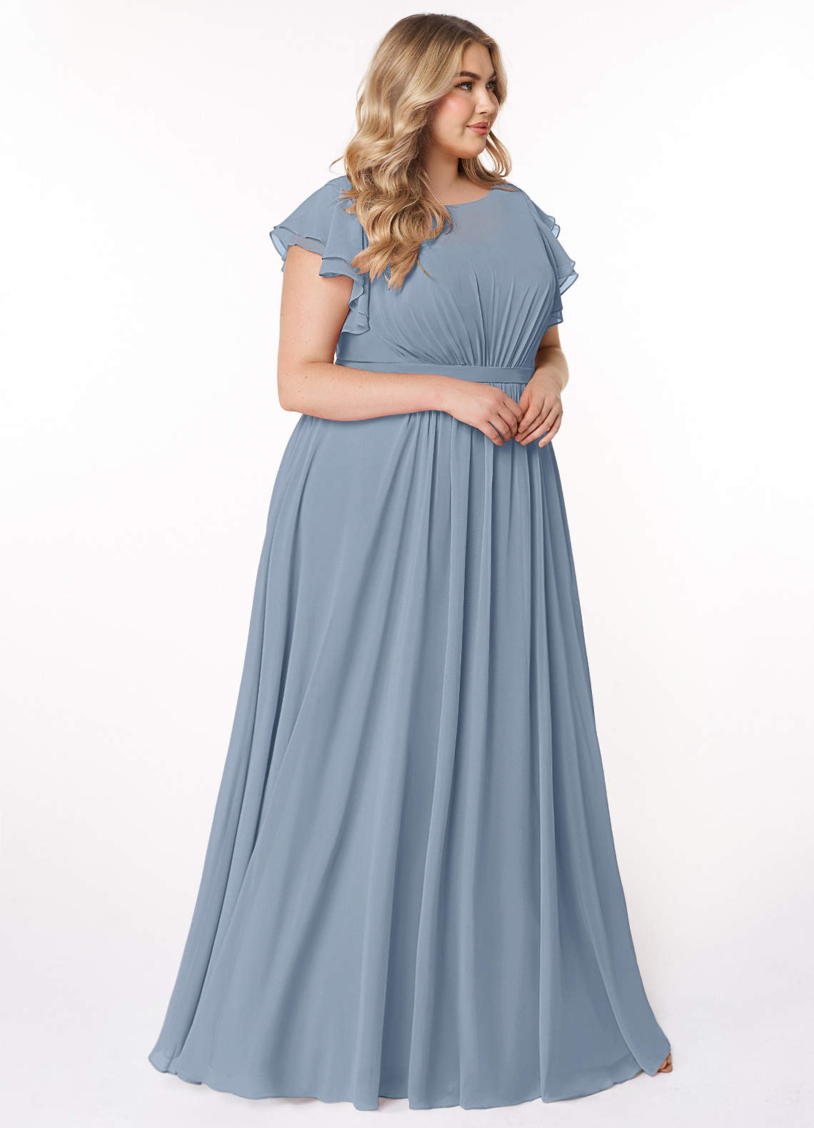 Azazie Daphne Modest Bridesmaid Dresses A-Line Ruffled Chiffon Floor-Length Dress image8