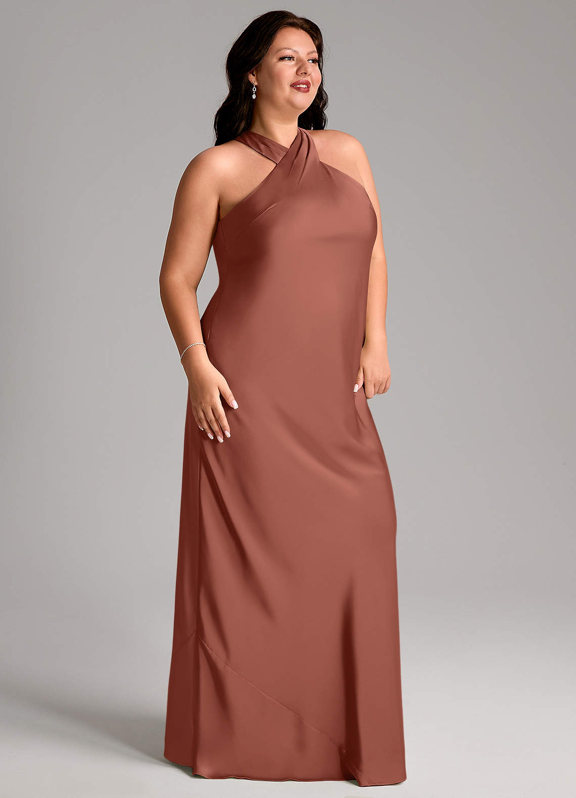 Azazie Doretta Bridesmaid Dresses Auburn Mermaid Pleated Stretch Satin Dress image7