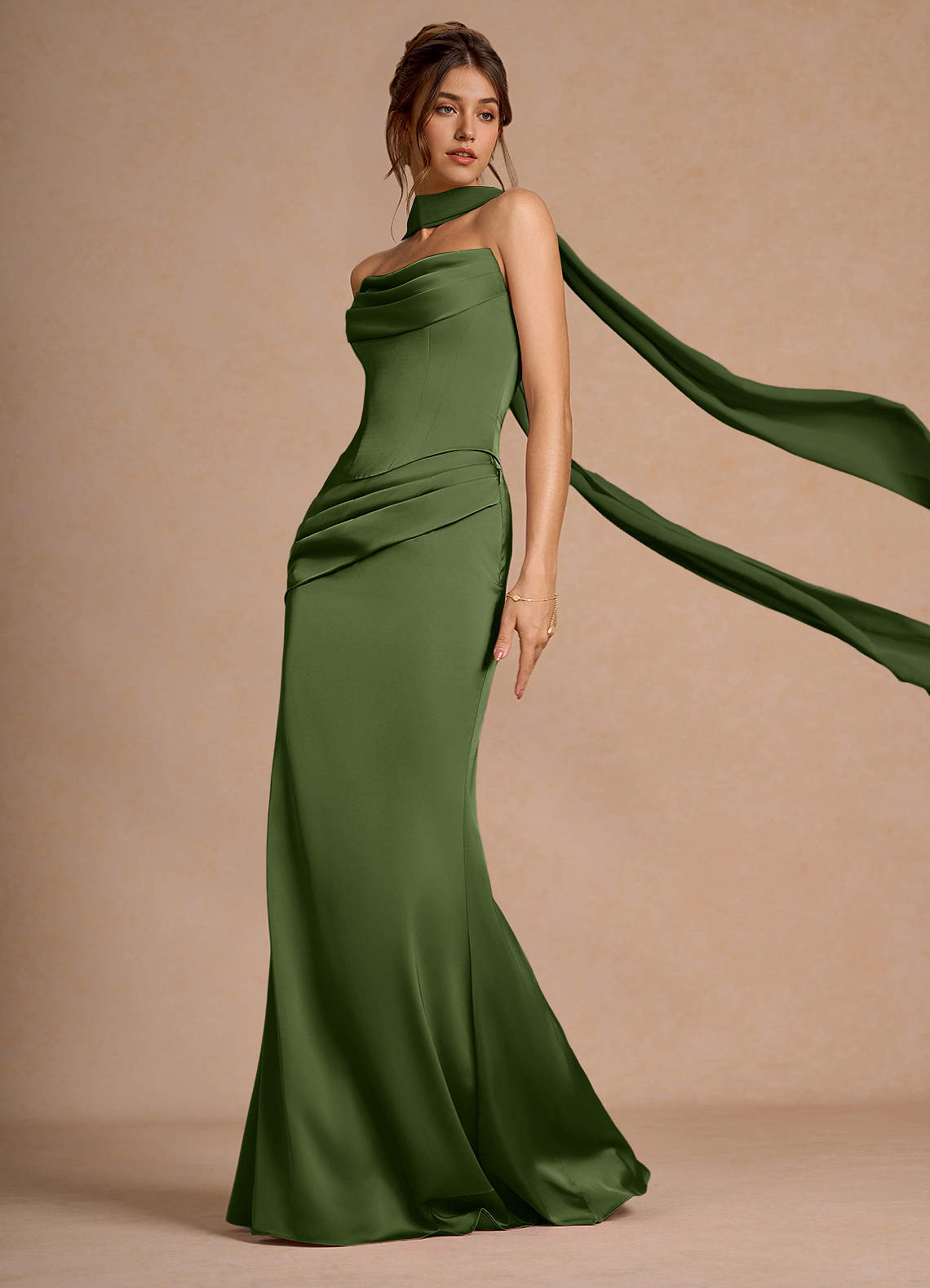 Azazie Olive Green Sleeveless Mermaid Evening Dress / Gown