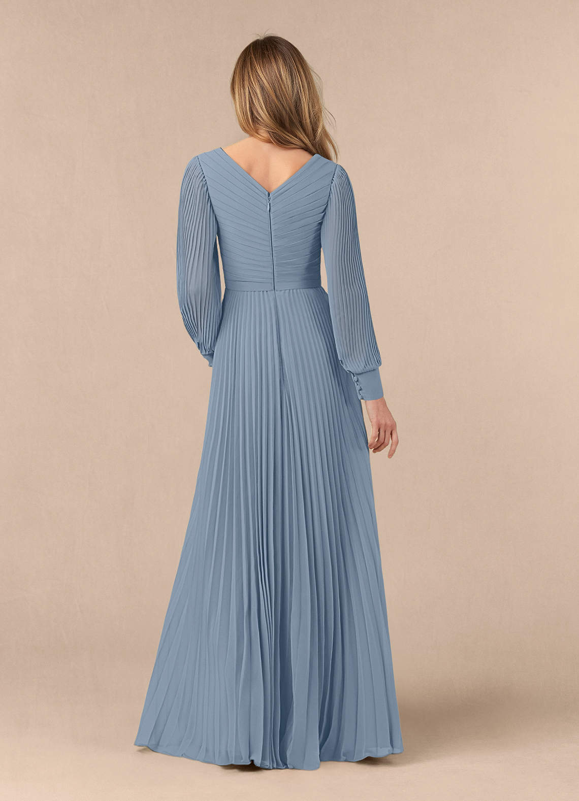 Azazie Zina Mother of the Bride Dresses Dusty Blue A-Line Pleated Chiffon Dress image3