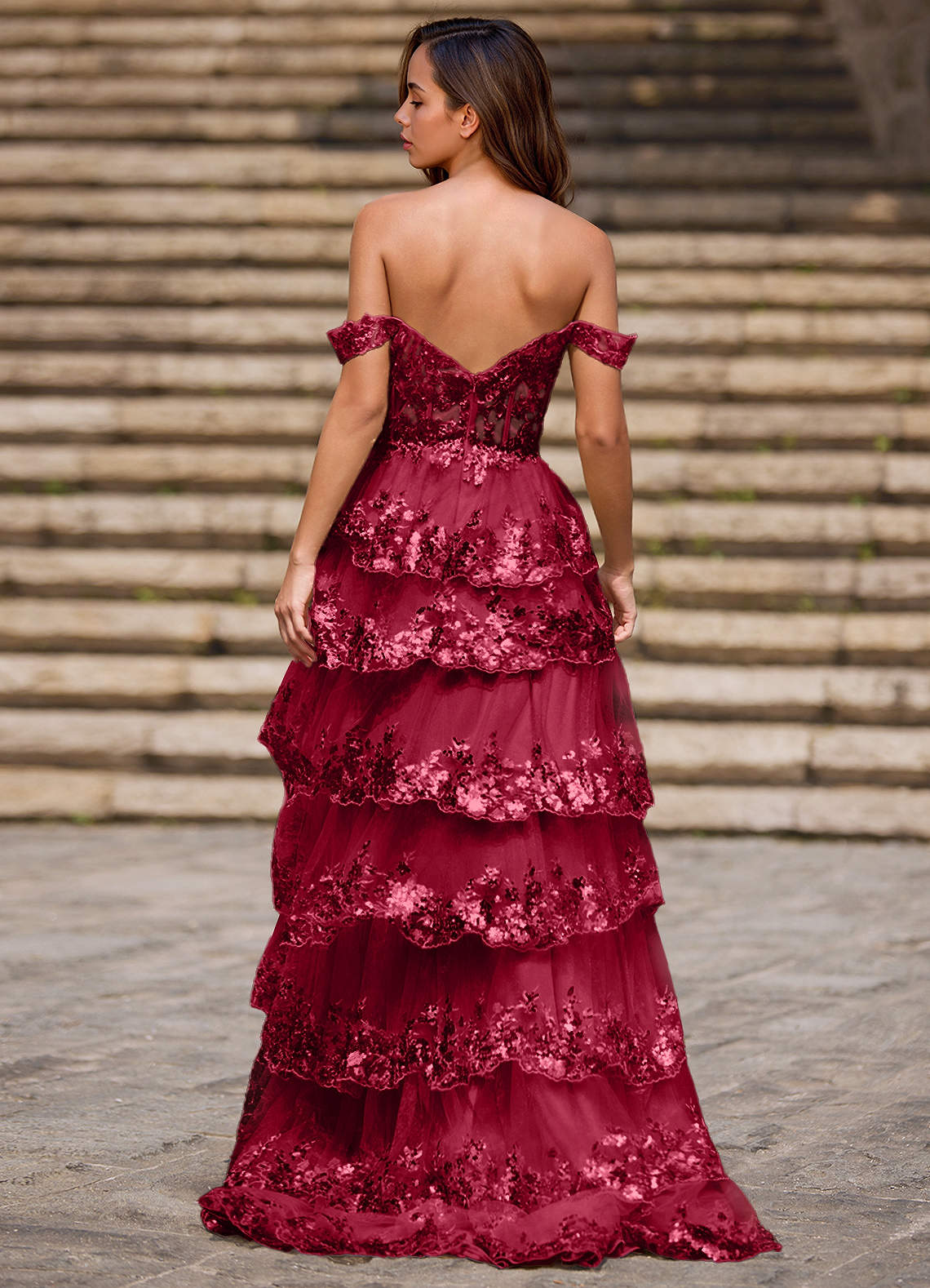 Azazie 2026 Sexy Lace Open Back A-Line Prom Dress Red Gown