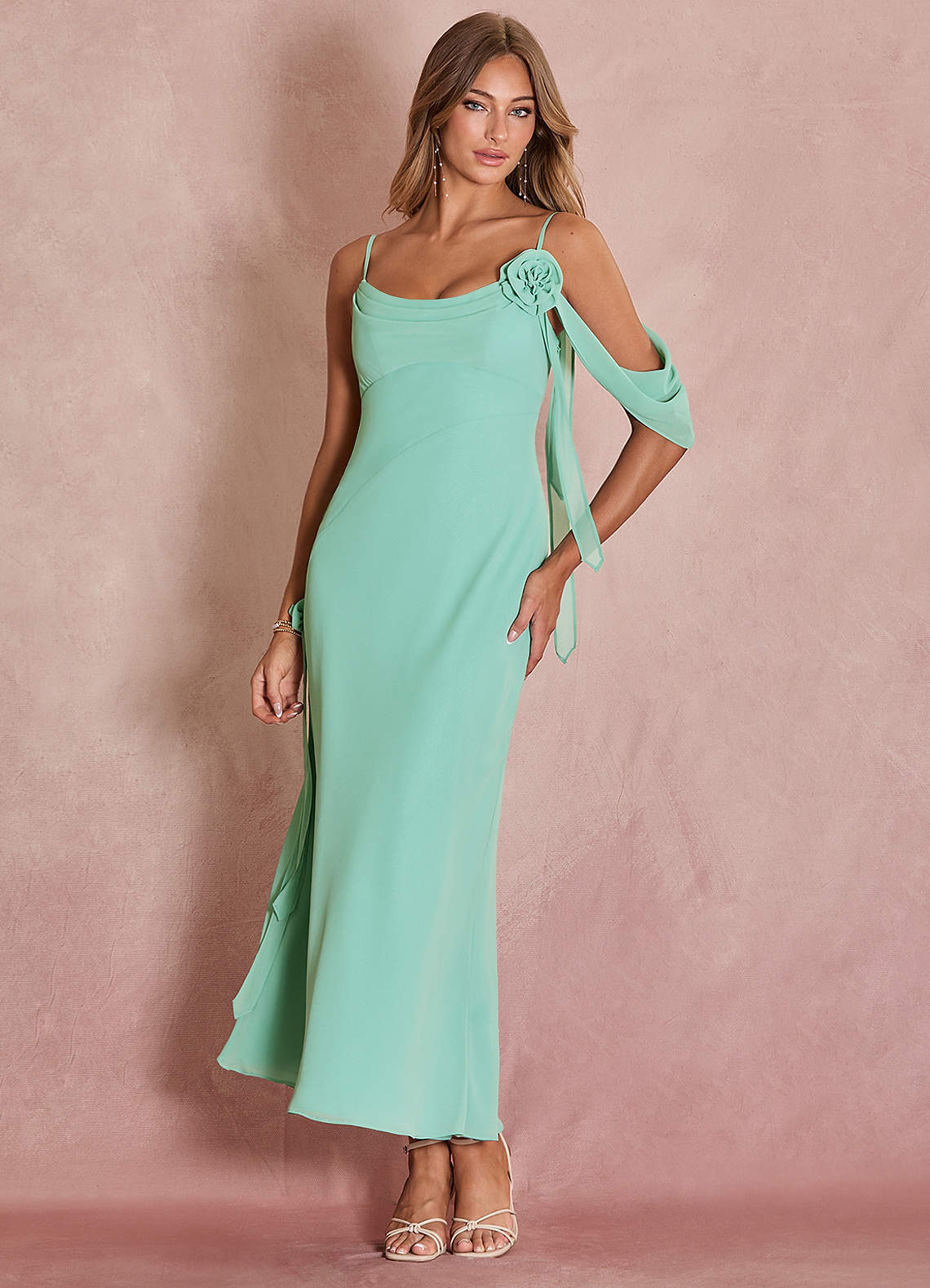 green emerald velvet dress Zapaka Women Grey Green Printed Flower Bridesmaid Dress with Slit Square Neck Chiffon Wedding Guest Dress, Dusty Sage / US20W main image 1