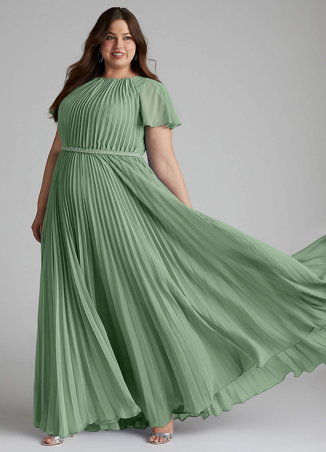 Azazie Kara Modest Bridesmaid Dresses A-Line Pleated Chiffon Floor-Length Dress image1