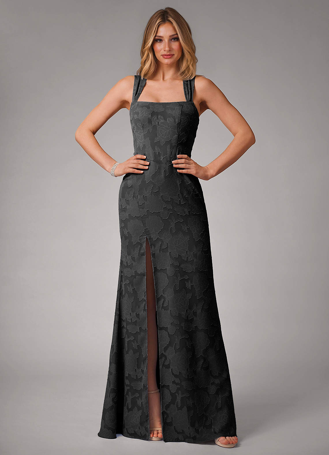Azazie Luci Bridesmaid Dresses Black Mermaid Pleated Floral Burnout Convertible Dress image4