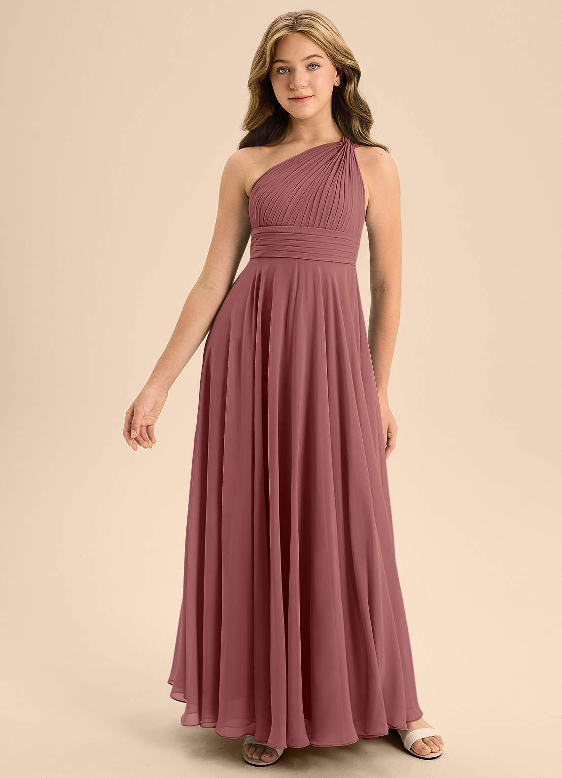 Azazie Charlize Junior Abito A-Line in Chiffon Plissettato Ametista image2