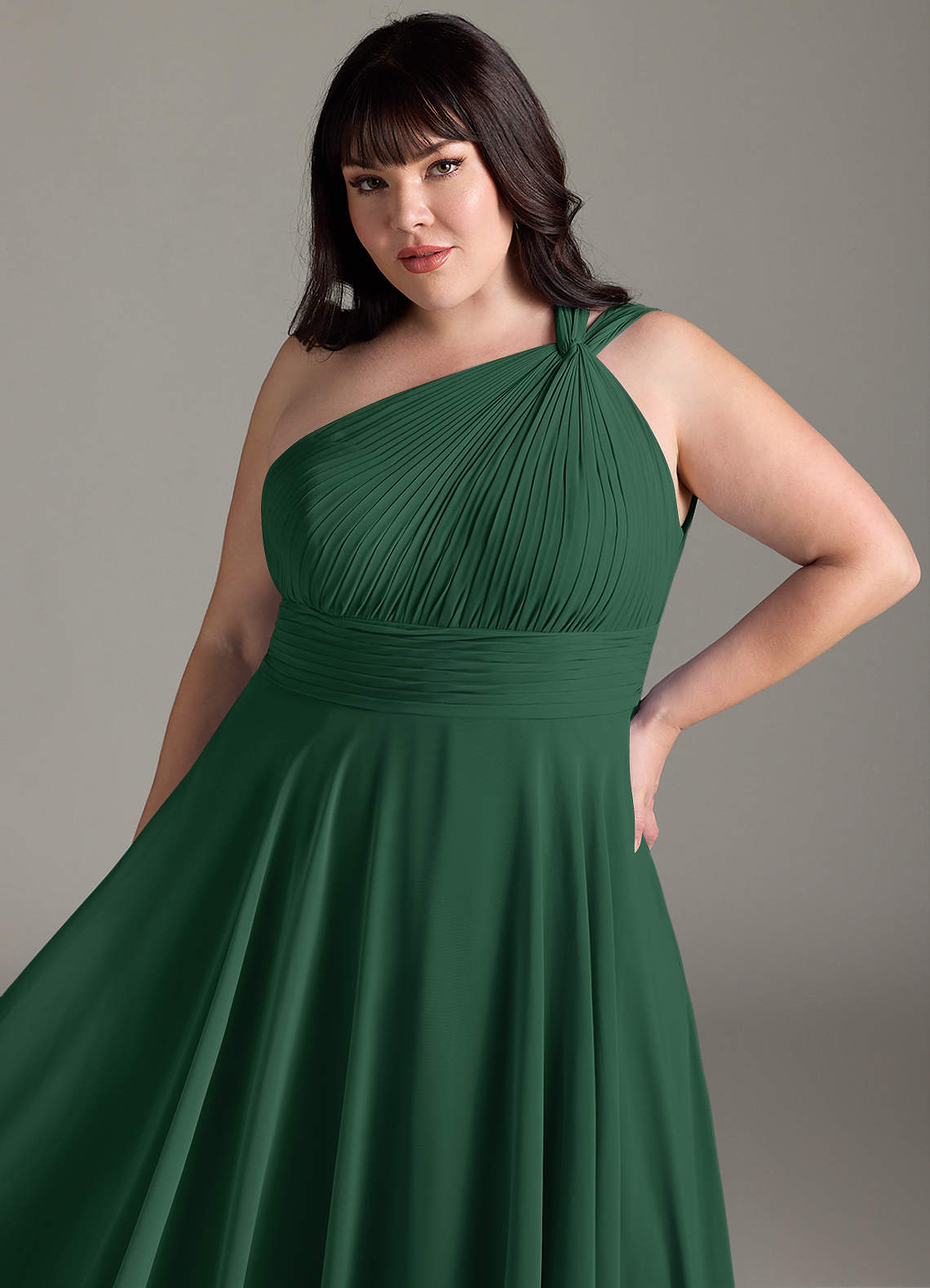Azazie Charlize Bridesmaid Dresses Dark Green A-Line One Shoulder Chiffon Dress image11
