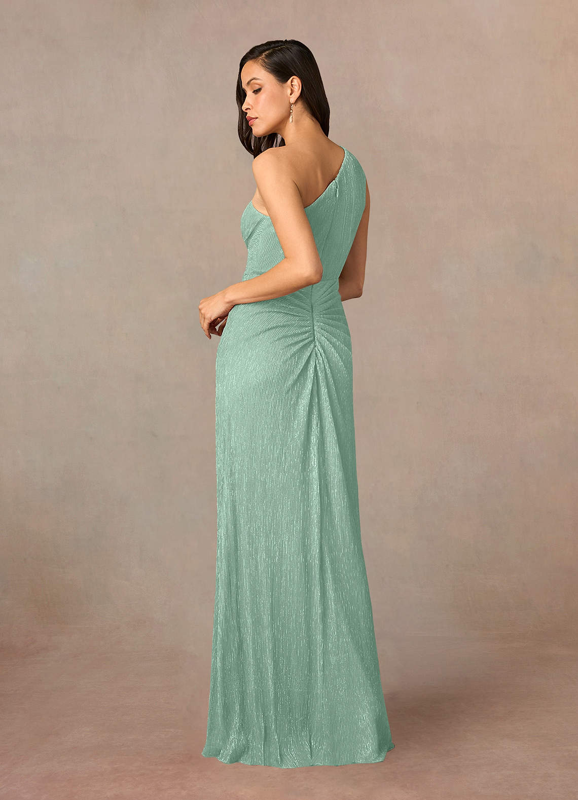 Azazie Theresa Mother of the Bride Dresses Aquamarine Sheath One Shoulder Metallic Mesh Dress image2