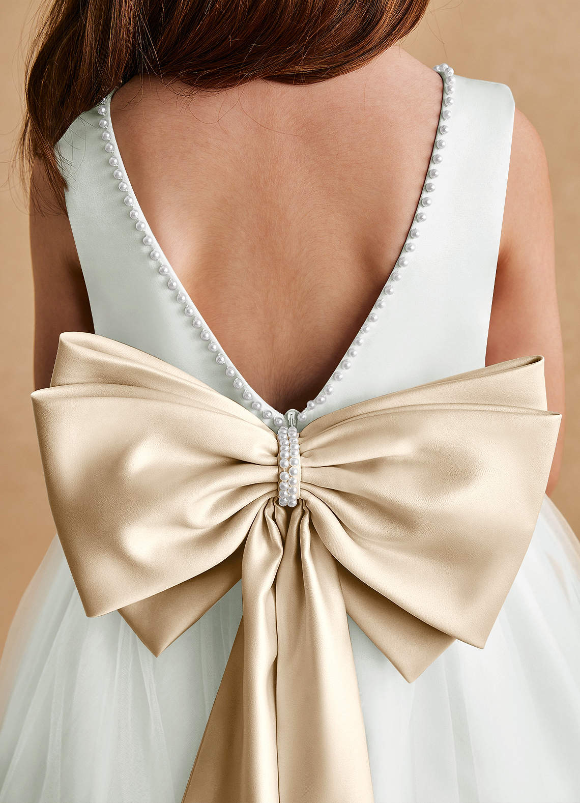 Azazie Cookie Flower Girl Dresses Ivory Champagne A-Line Bow Tulle Dress image5