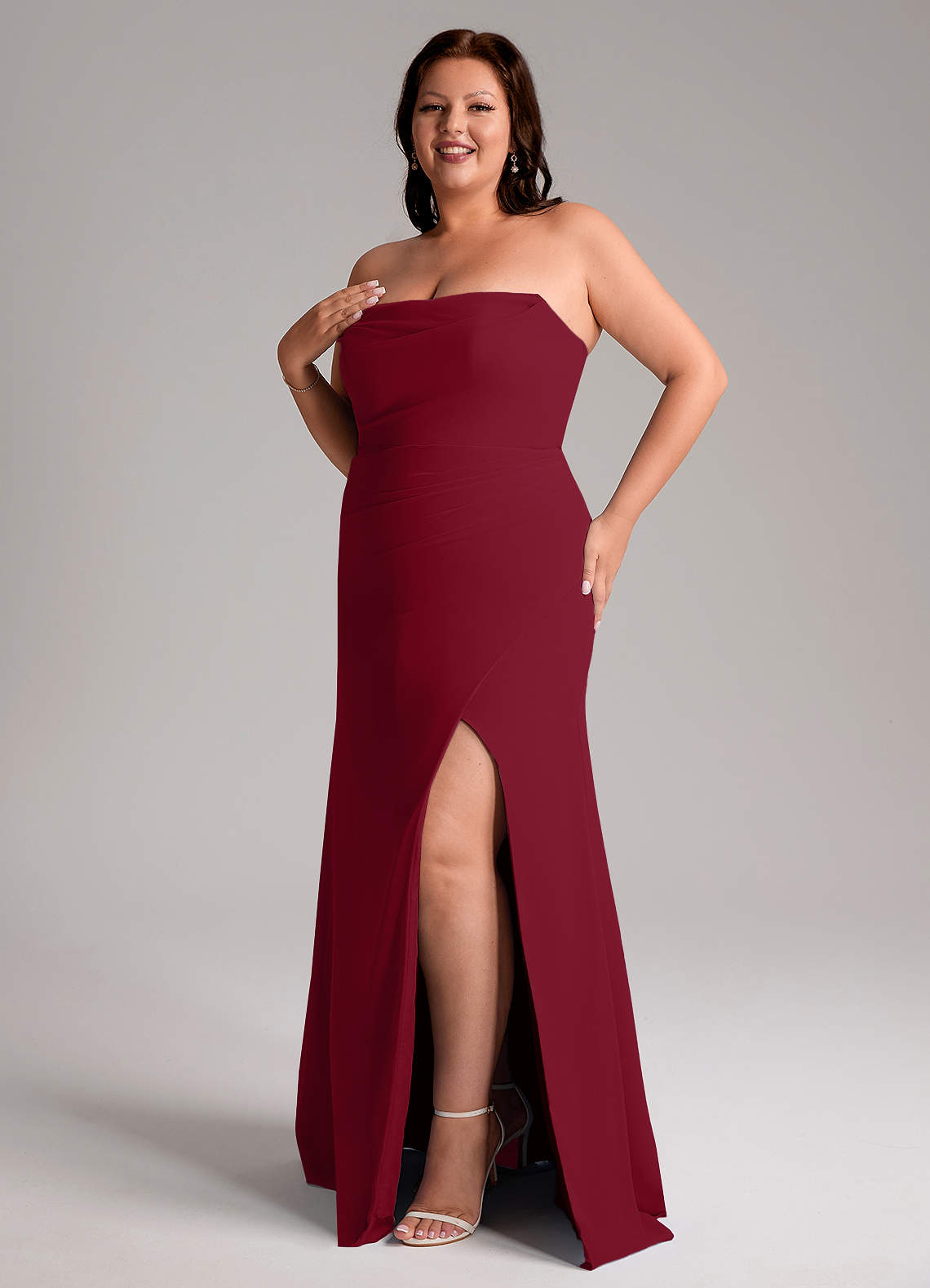 Azazie Leonis Bridesmaid Dresses Burgundy Sheath Strapless Chiffon Convertible Dress image12