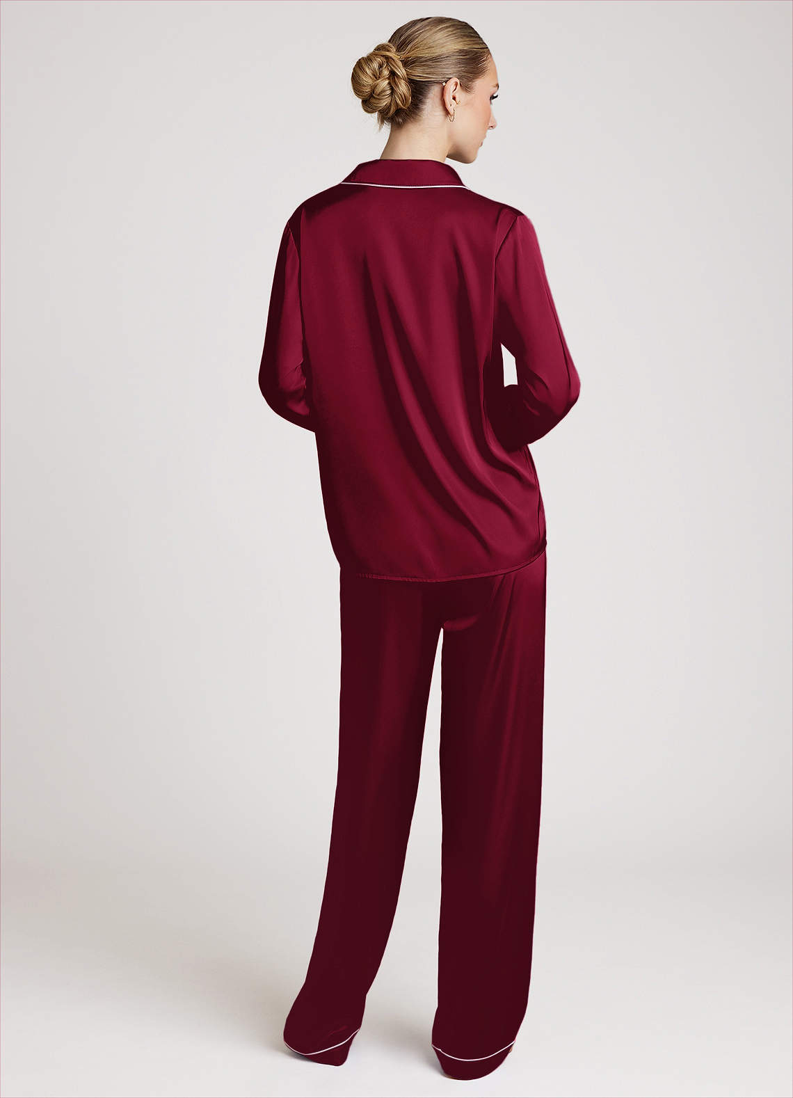 front Long Sleeves and Pants Satin PJ Set