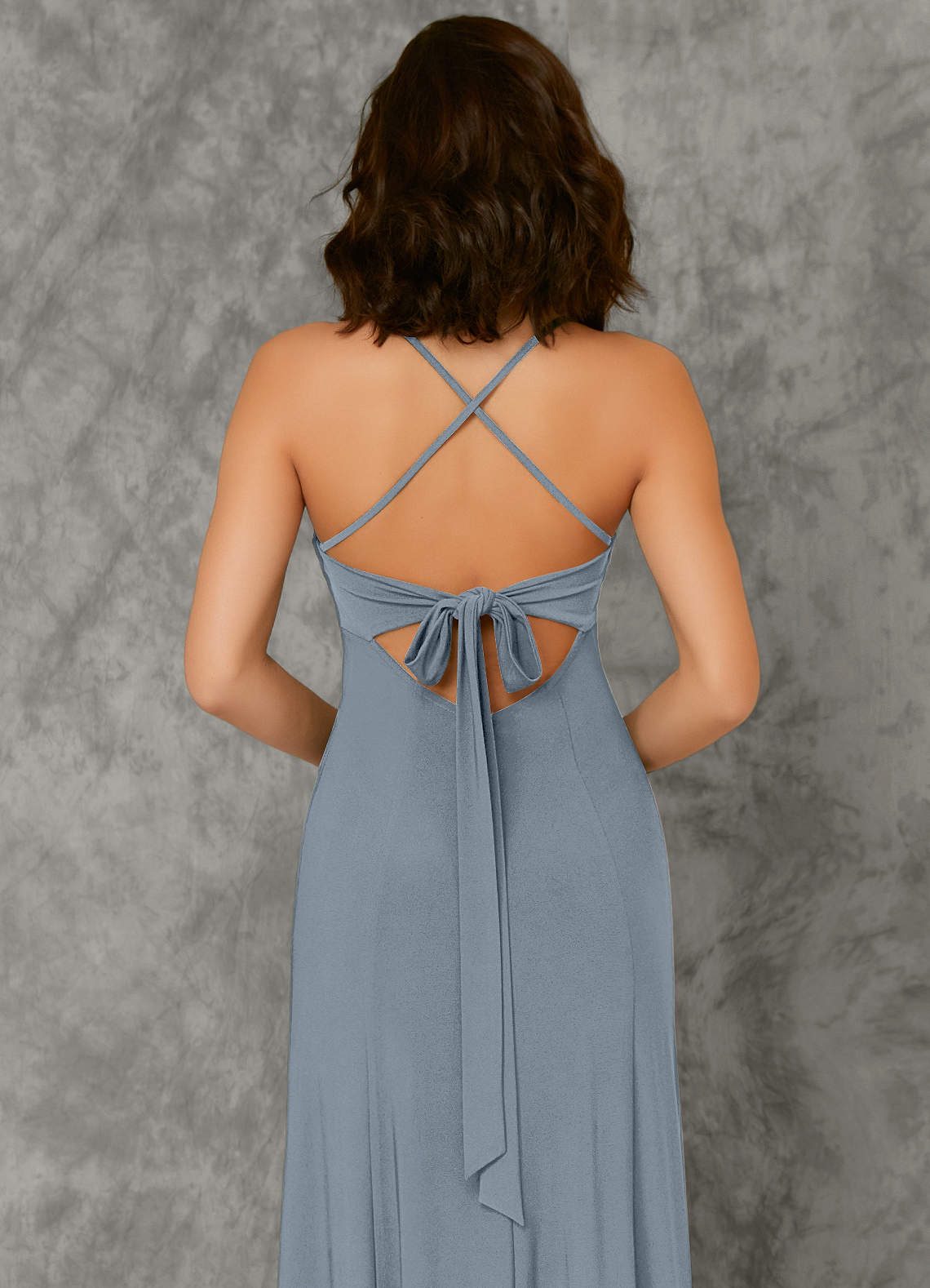 Azazie Aubrianna Ready to Ship Dusty Blue Luxe Knit Bridesmaid Dresses |  Azazie