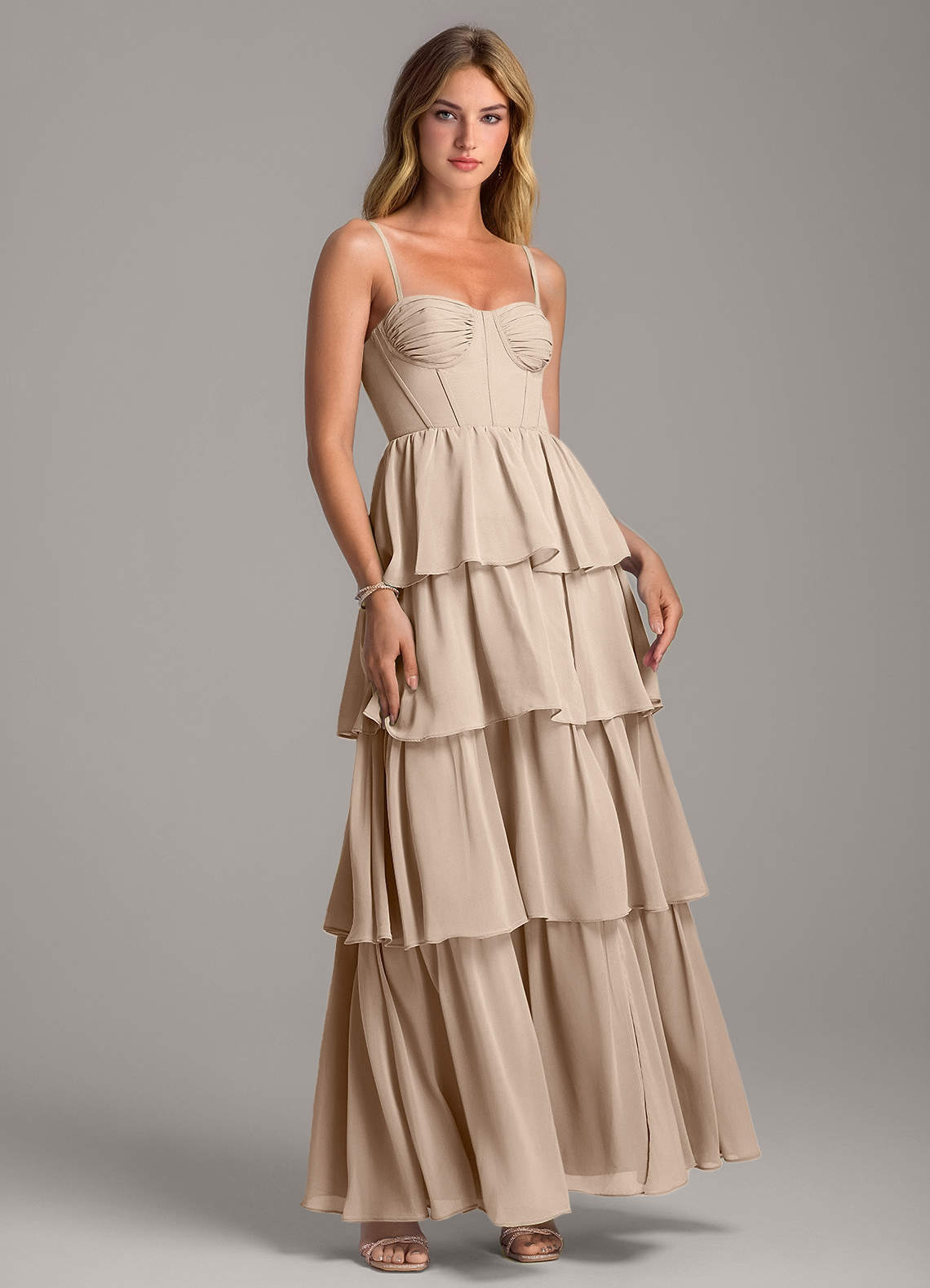 Azazie Alanna Bridesmaid Dresses Taupe A-Line Sweetheart Neckline Chiffon Dress image1