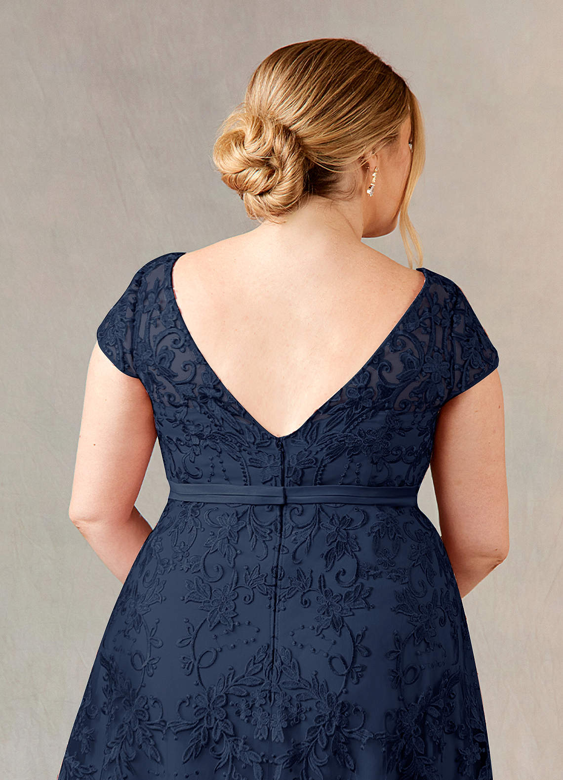 Azazie Sanna Mother of the Bride Dresses Dark Navy A-Line Scoop Lace Tulle Dress image11