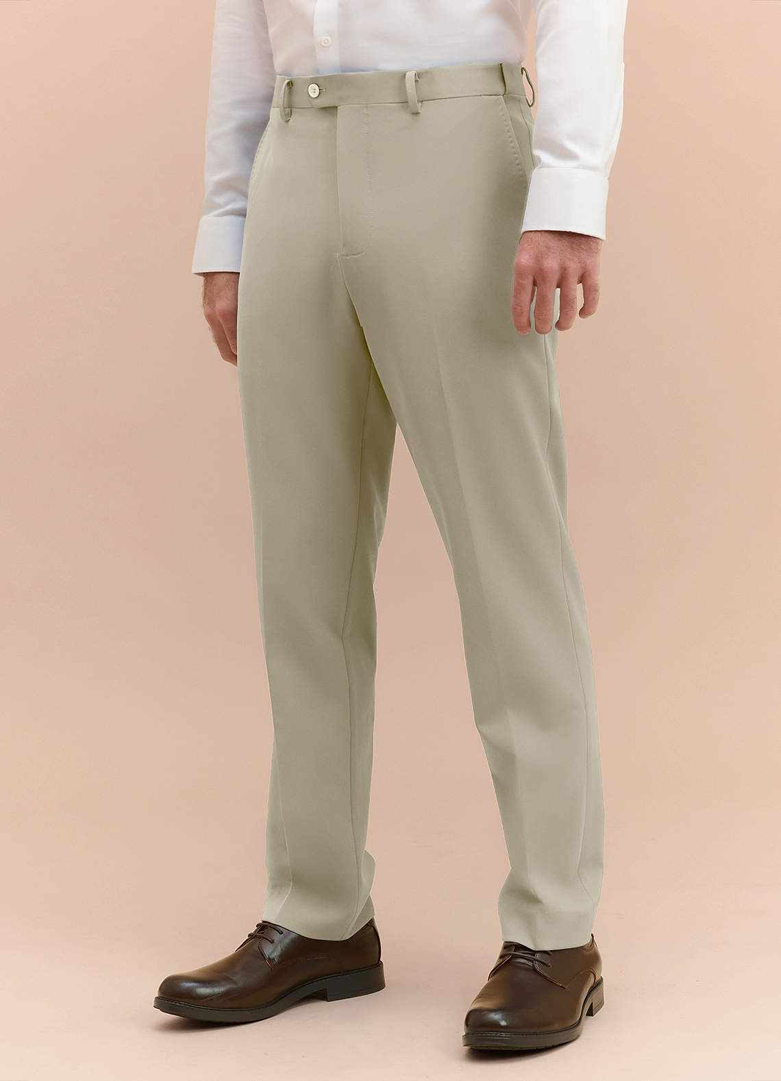 front James Tan Structured Stretch Dress Pants