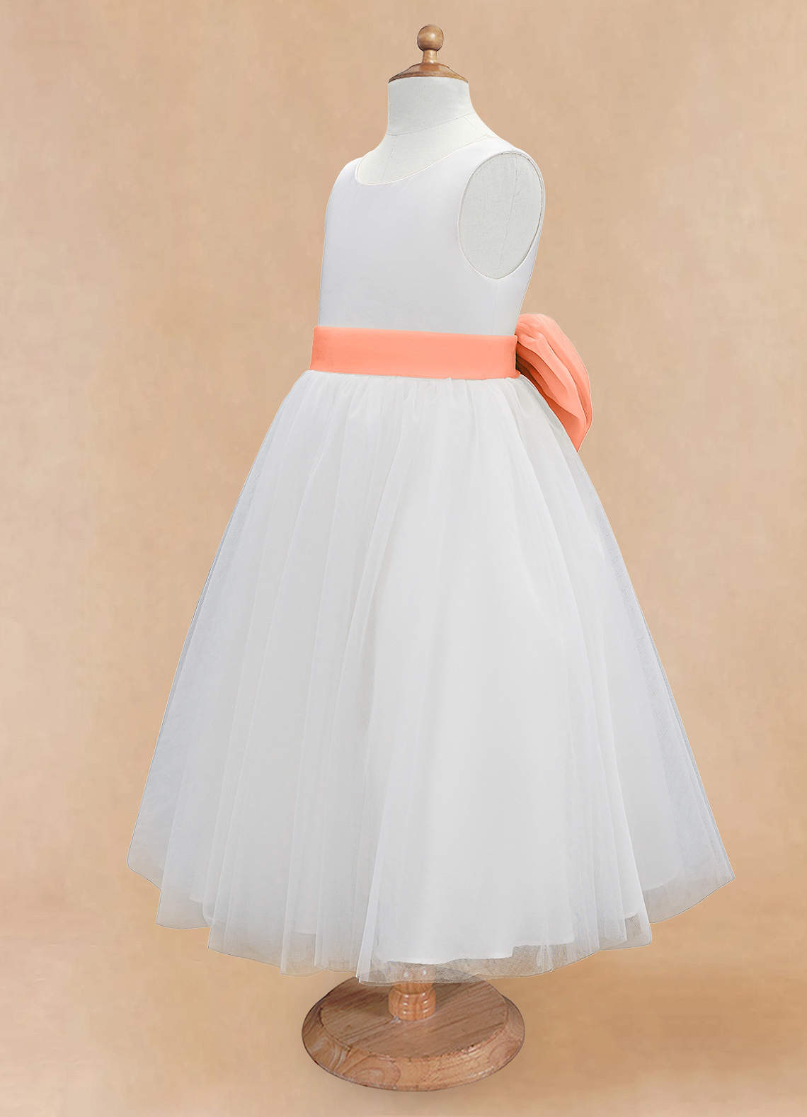 Azazie Kavi Flower Girl Dresses Ivory Sunset A-Line Bow Matte Satin Dress image8