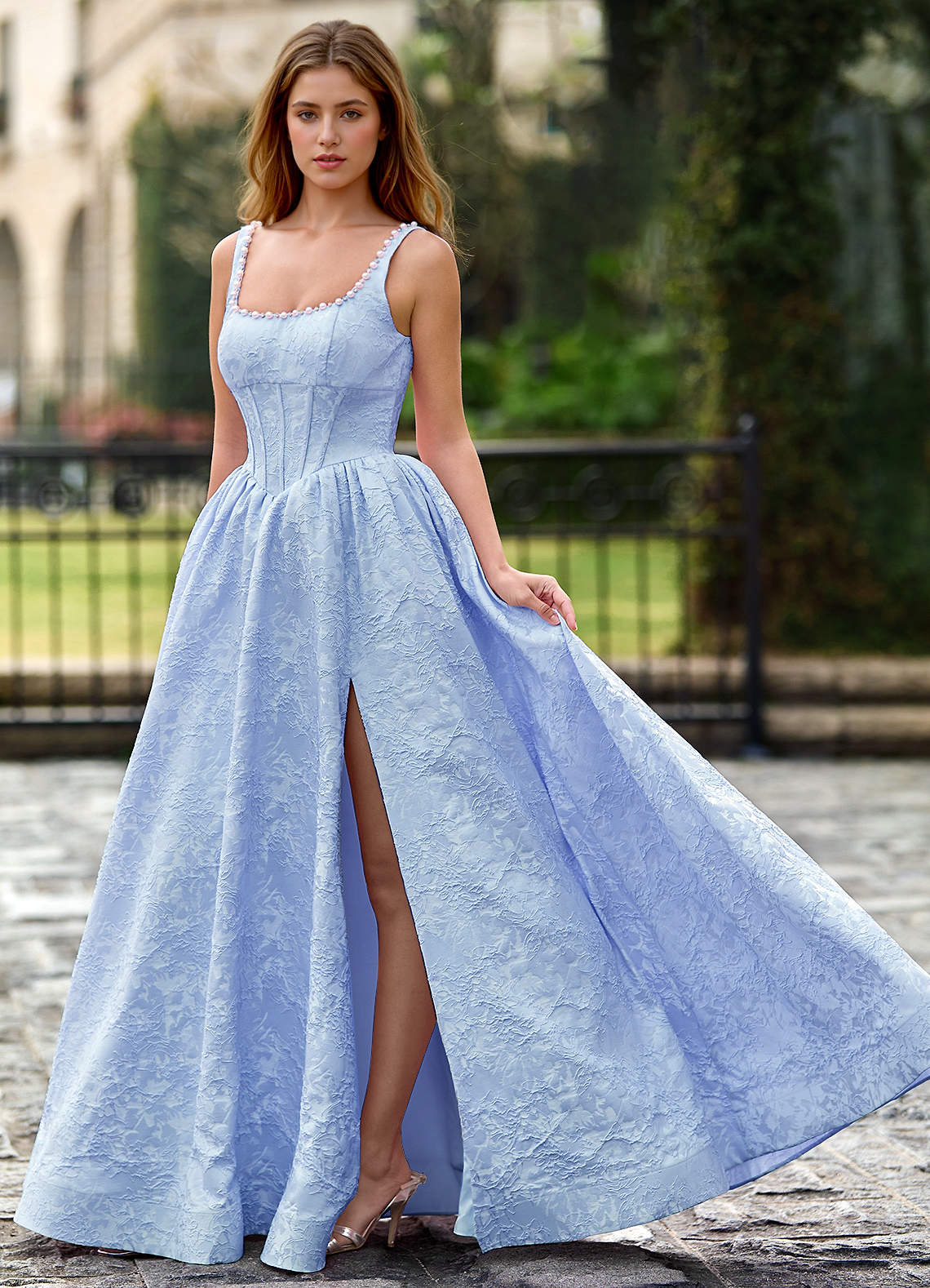 strapless open back dress Elegant Bright Yellow Long Prom Dresses with high slit PL5210 – Siaoryne main image 1