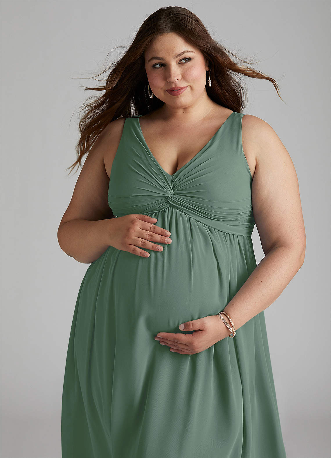 Azazie Yetta Maternity Bridesmaid Dresses A-Line V-Neck Gathered Chiffon Floor-Length Dress image7