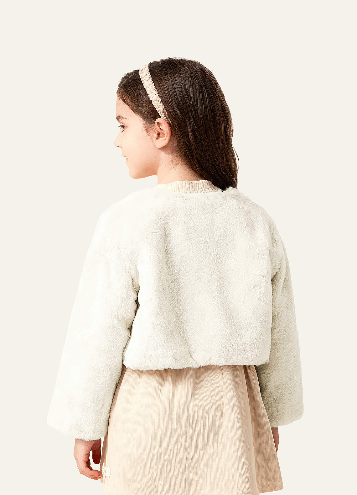 front Flower Girl Faux Fur Jacket