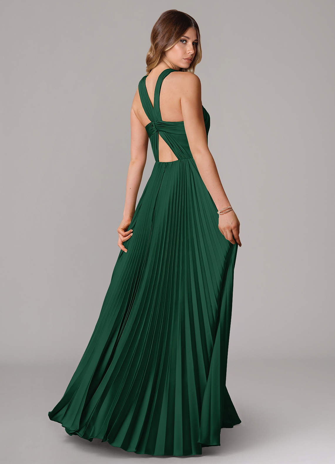 Azazie A-Line Halter Neck Floor-Length Stretch Satin Bridesmaid Dresses - Dark Green