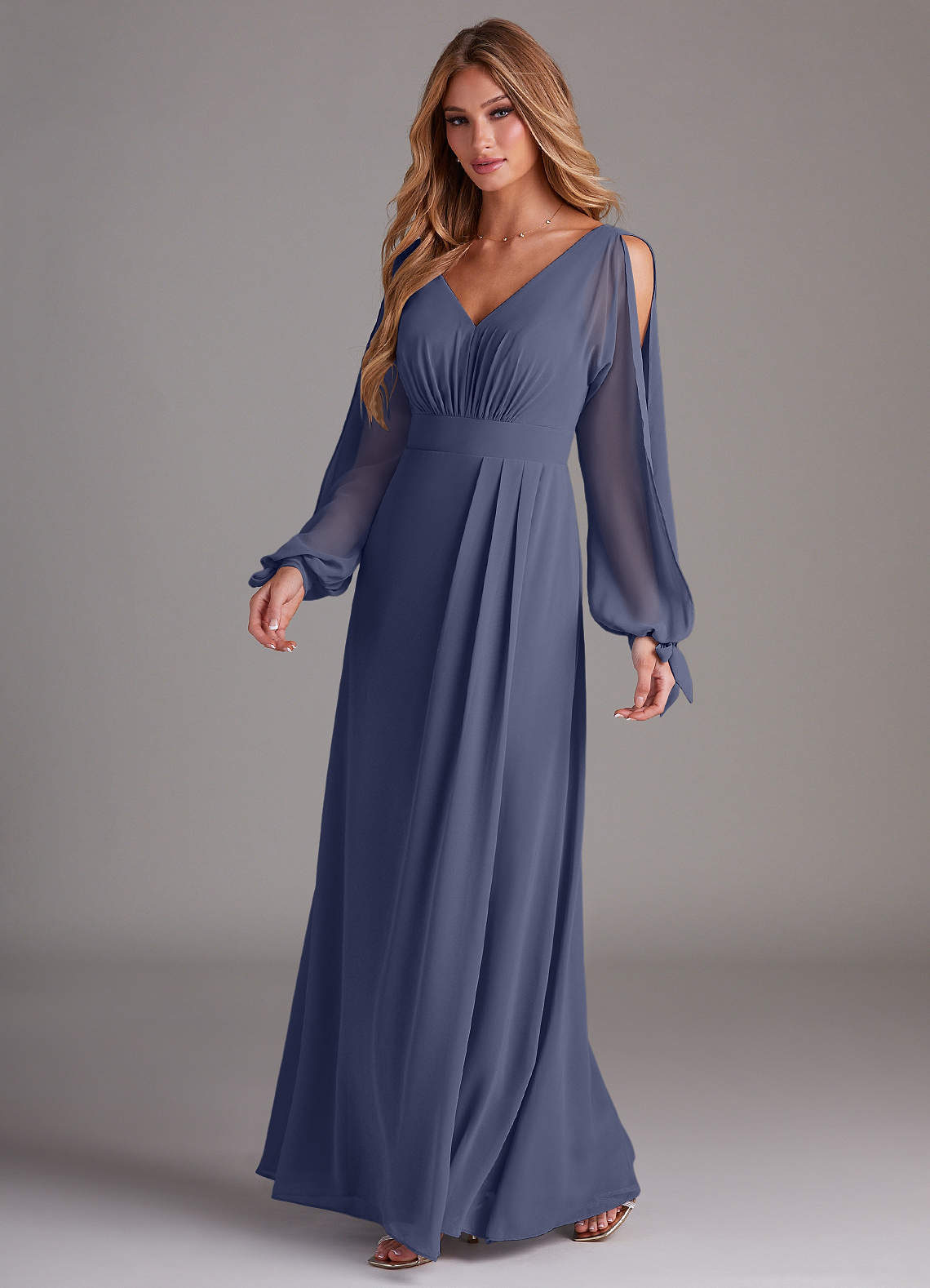 Azazie Matilda Bridesmaid Dresses Stormy A-Line Long Sleeve Chiffon Dress image1