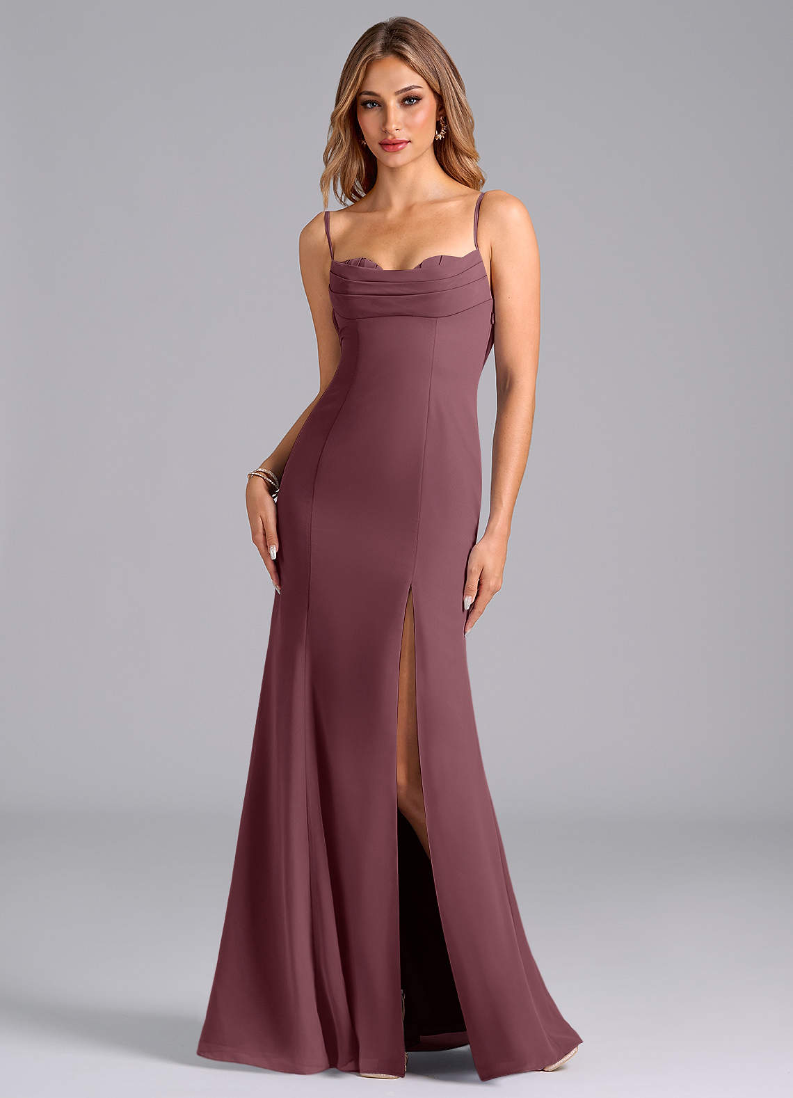 Azazie Wynni Bridesmaid Dresses Sangria Mermaid Corset Chiffon Dress image1