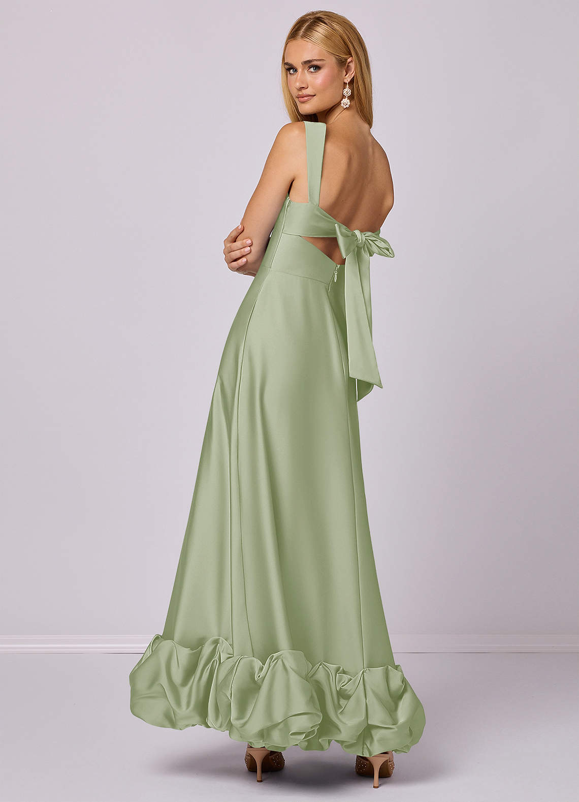 Barbie ♥ Azazie Bridesmaid Dresses A-Line Stretch Satin Ankle-Length Dress with Pockets image3