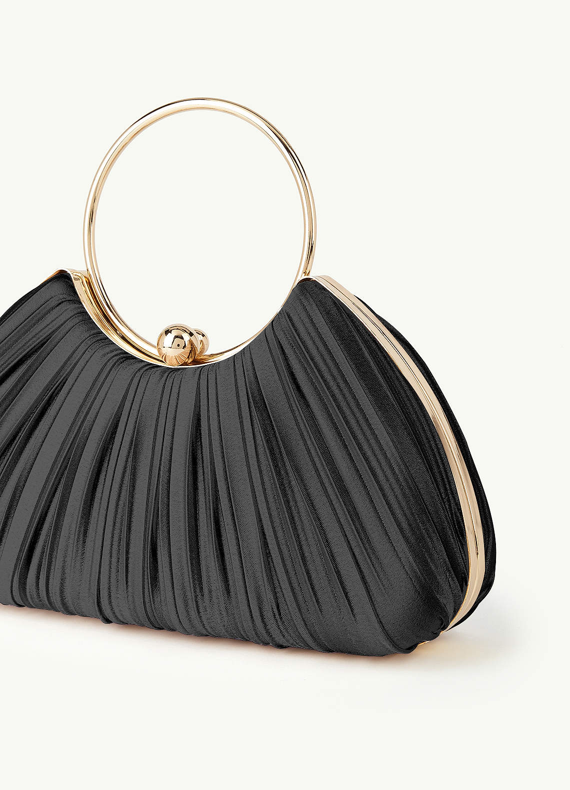 front Matching Color Metallic Satin Pleated Handbag