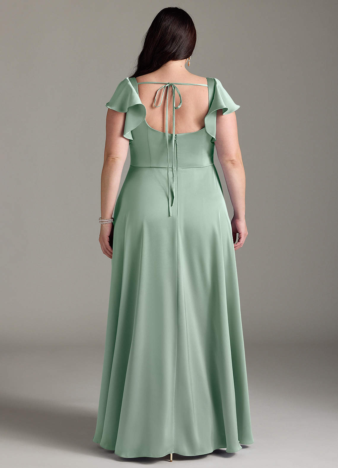 Azazie Bondi Bridesmaid Dresses Agave A-Line Bow Stretch Satin Dress image7
