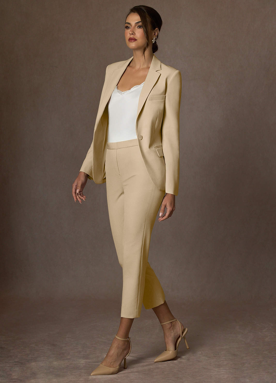 front Kennedy Champagne Structured Stretch Dress Pants