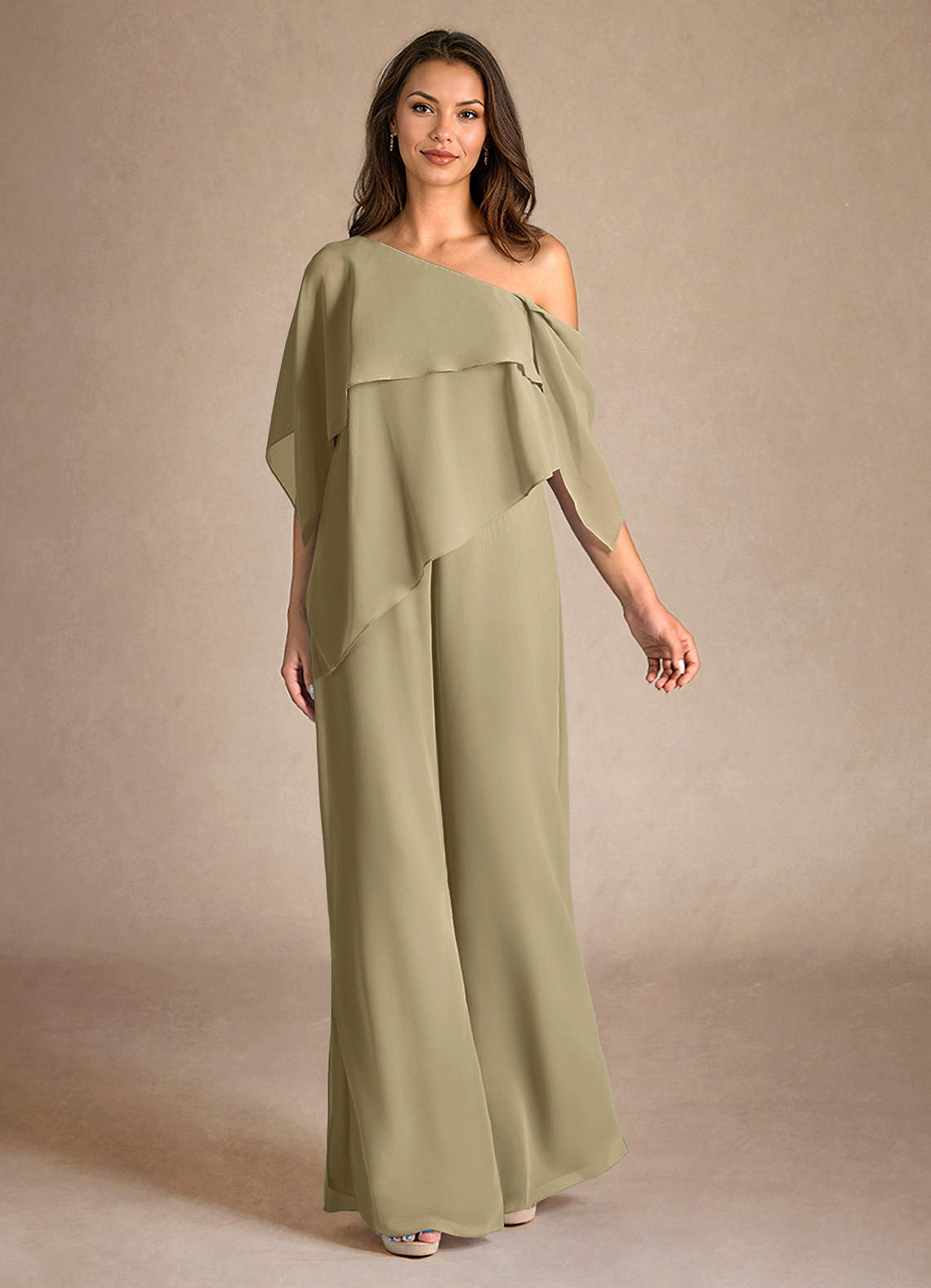 Azazie Halima vestidos de madre de la novia Vestido de Musgo Verde de Gasa de Mono/Traje de pantalón con Corte Lateral image3