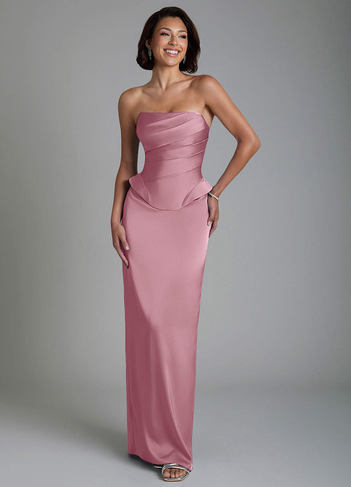 satin mauve bridesmaid dresses Azazie Harlow Finished with a zipper