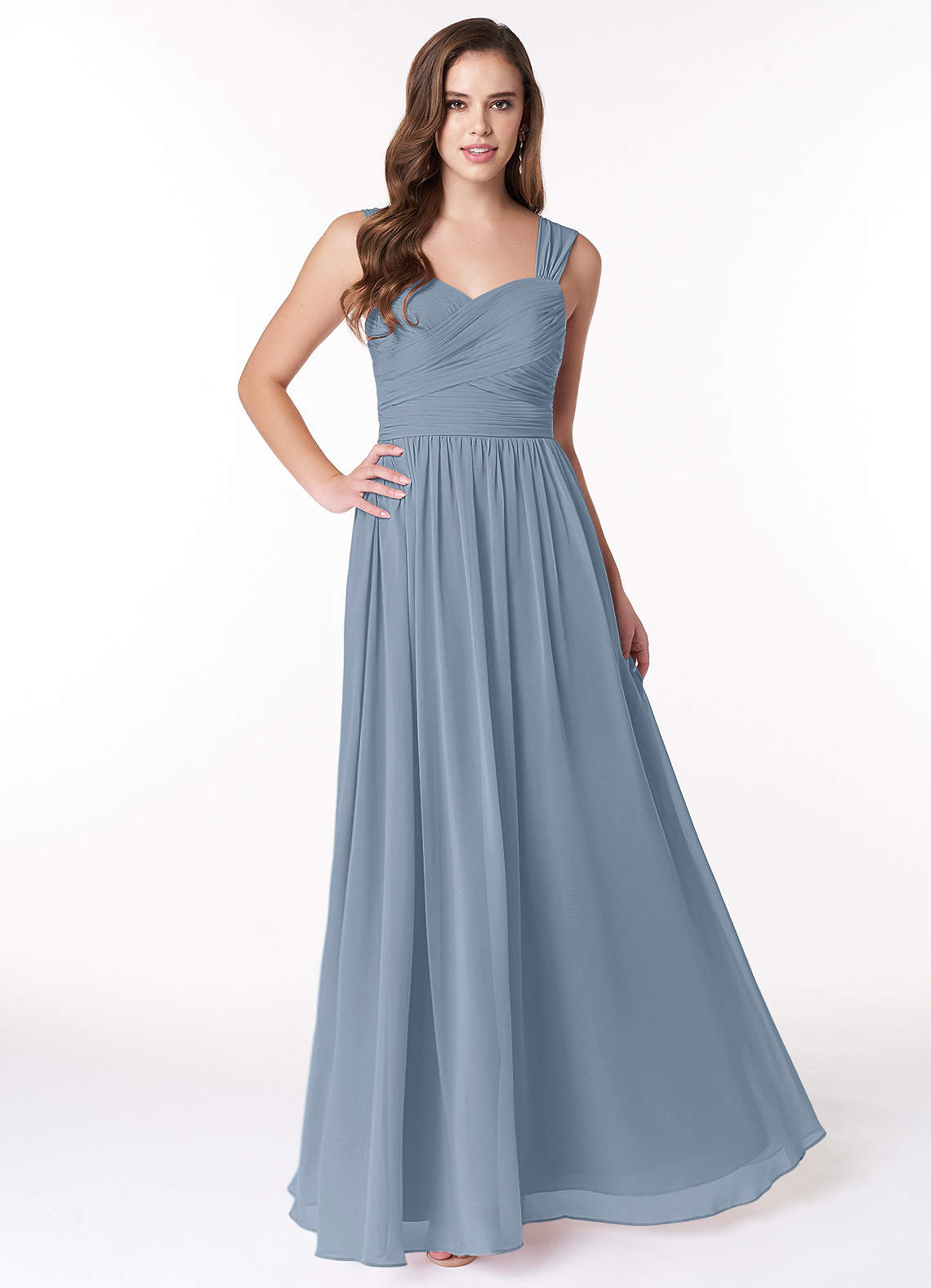 Azazie Zapheira Abiti da Damigella Abito A-Line in Chiffon Increspato Blu Polveroso image1