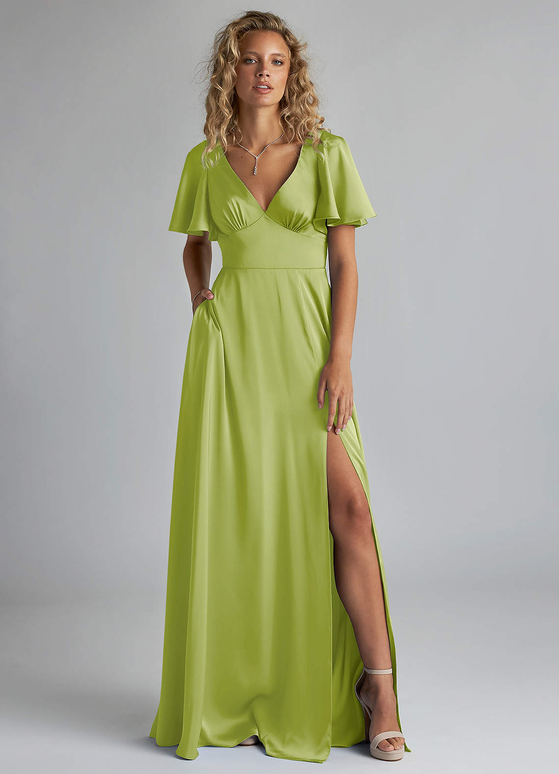 Azazie Kimber Brudtärnklänningar Klä av A-Linje i Stretch Satin Rynkad Päron image1