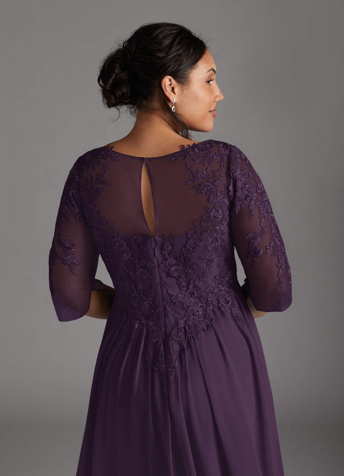Azazie Mirielle Kleider für die Brautmutter A-Linie Schaufel Spitze Chiffon Kleid Pflaume image4