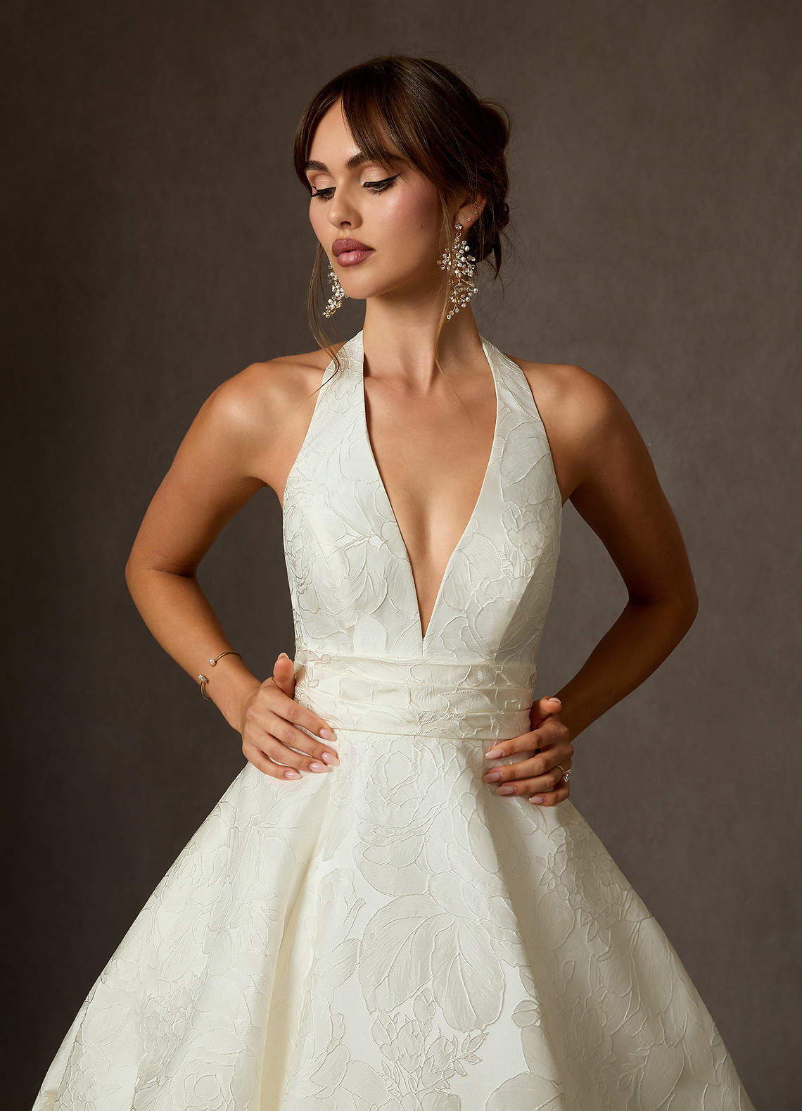 Azazie Saphira Wedding Dresses Antique White Ball-Gown with Pockets Floral Jacquard Dress image5