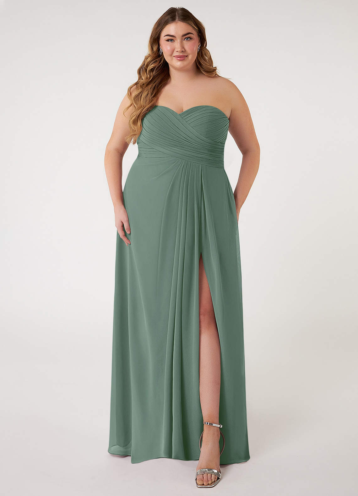 Azazie Arabella Allure Bridesmaid Dresses Eucalyptus A-Line Sweetheart Neckline Chiffon Convertible Dress image1