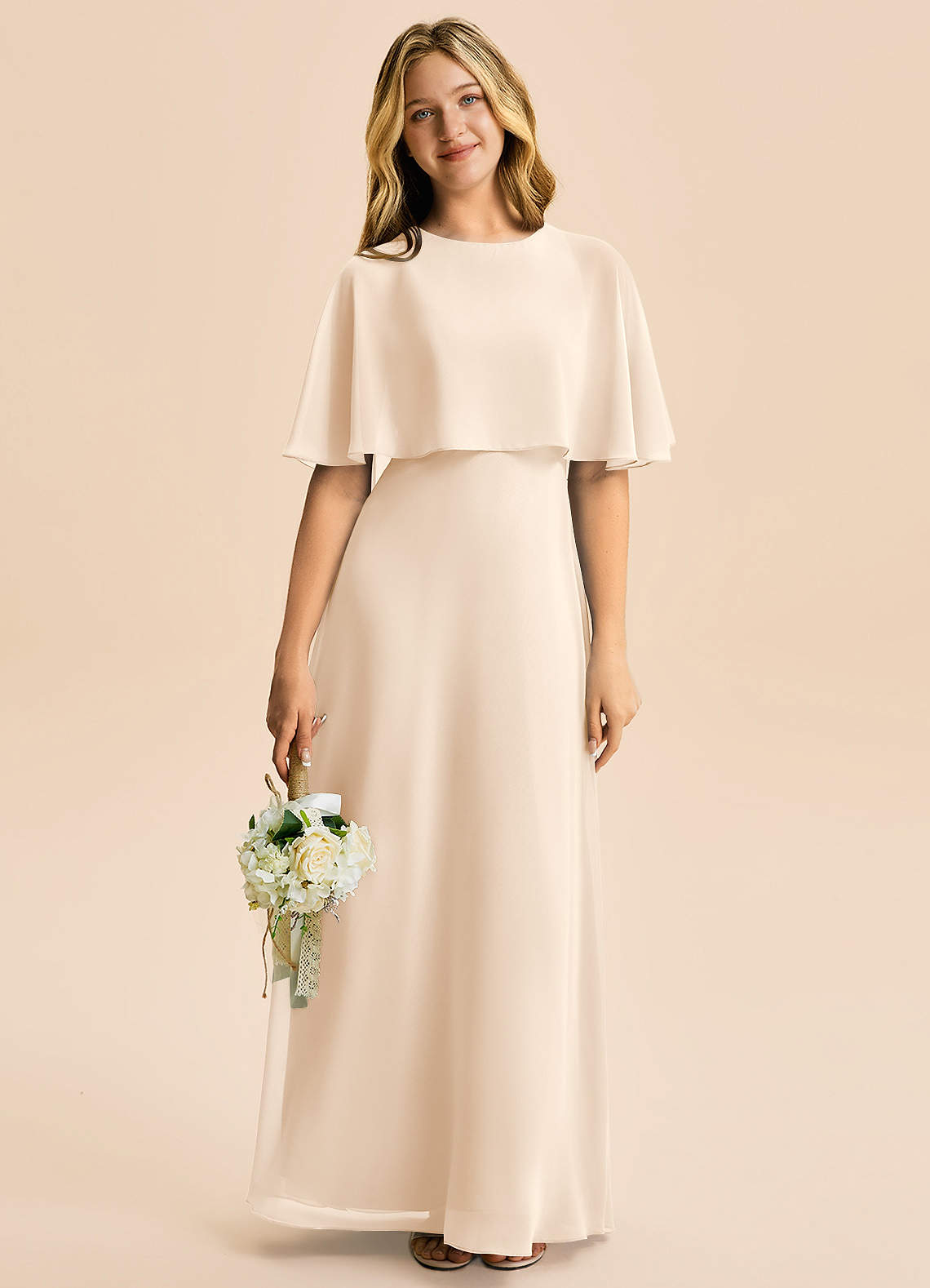 Azazie Maris Junior Robe Trapèze en Mousseline de soie Albâtre Blanc image4