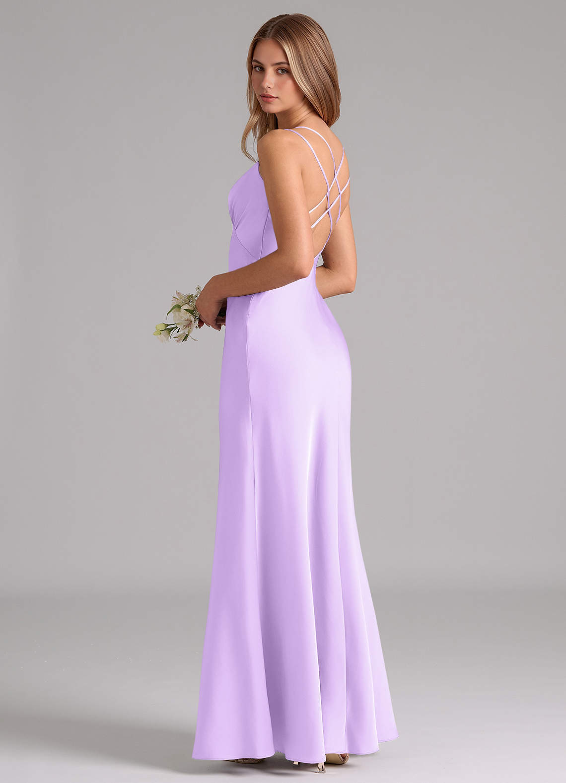 a line bridesmaid dresses uk Azazie Suttona Lilac Stretch Satin Effortless Muse