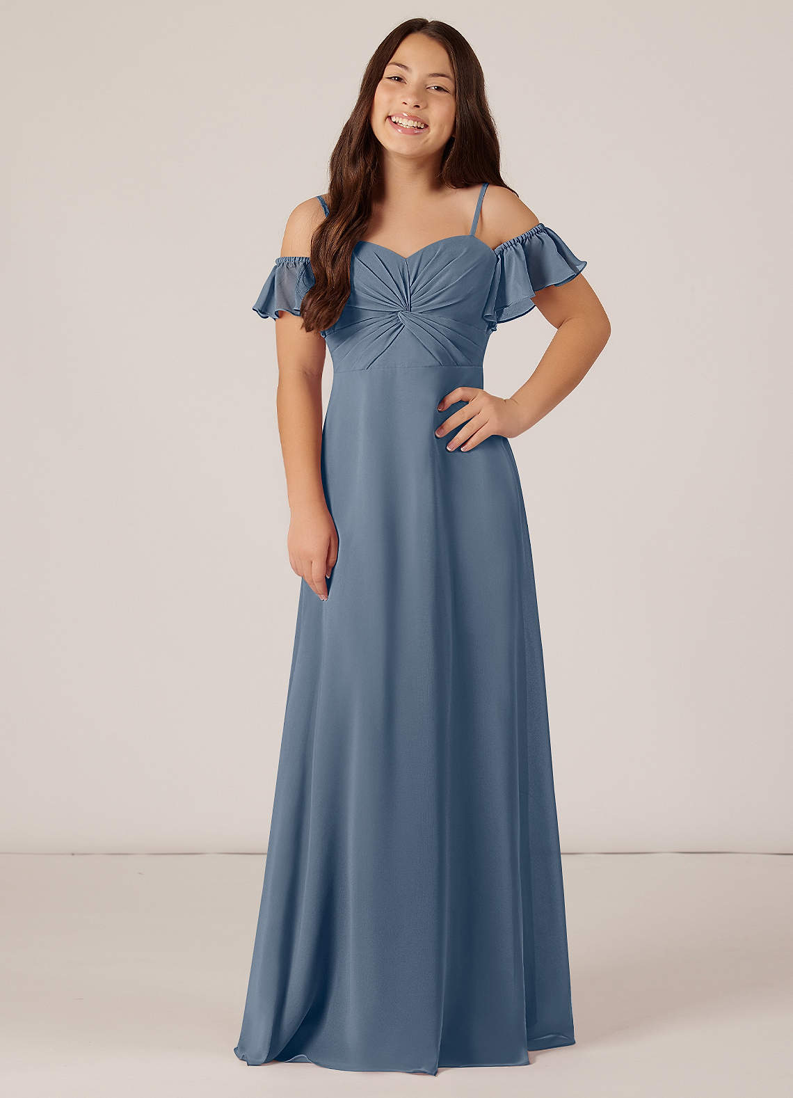 Azazie Juna Junior Twilight A-Line Off the Shoulder Chiffon Dress image1
