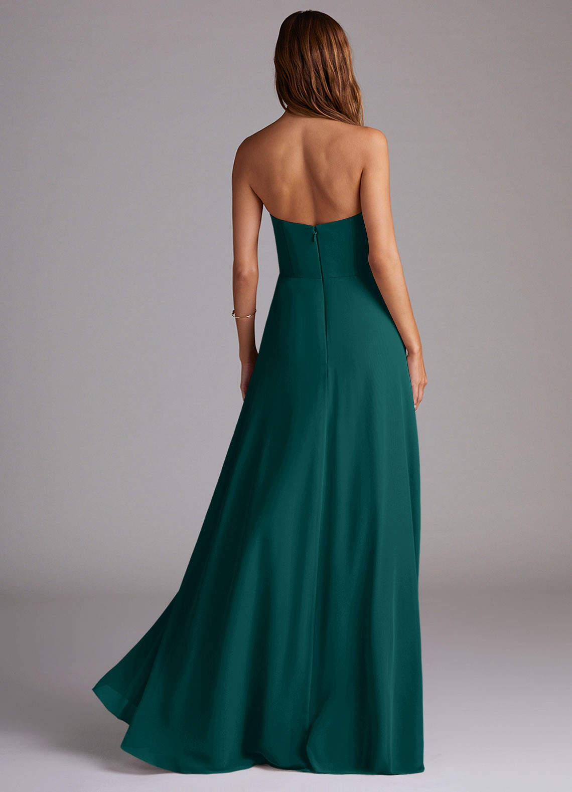 Azazie Wren Abiti da Damigella Abito Convertibile A-Line in Chiffon Spacco Laterale Verde Pavone image1